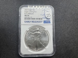 lot 25 image: 2021 Eagle Landing Type 2 1 Oz. Silver American Eagle NGC MS70  - Perfect Grade - Early Releases