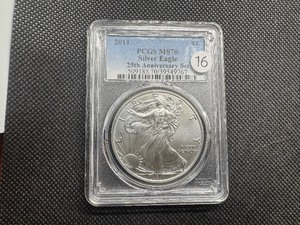 lot 16 image: 2011 Twenty Fifth Anniv. 1 Oz. Silver American Eagle PCGS MS70 - Perfect Grade