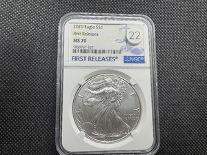 lot 22 image: 2020 1 Oz. Silver American Eagle NGC MS70 First Releases - Perfect Grade