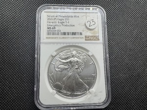 lot 23 image: 2021-P Heraldic Eagle Type 1 1 Oz. Silver American Eagle NGC MS69 Emergency Production