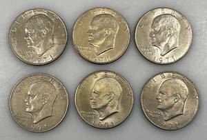 lot 2 image: 1971 Plain no Mint Mark Eisenhower One Dollar Coins