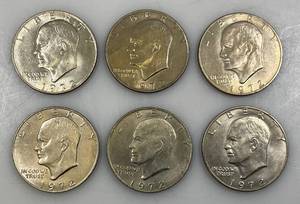 lot 3 image: 1972 Plain No Mint Mark Eisenhower One Dollar Coins
