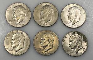 lot 5 image: 1974 & 74 D Eisenhower One Dollar Coins