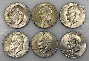 lot 9 image: 1977 No Mint Mark Eisenhower One Dollar Coins