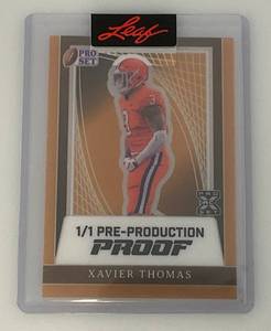 lot 33 image: 1 Of 1 Leaf Pre-Production Proof Xavier Thomas Football Card (In Sealed Protective Sleeve)