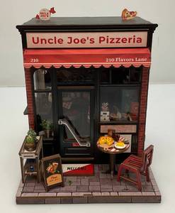 lot 58 image: Light Up Handcrafted Wood (Uncle Joes Pizzeria) Miniature Diarama (Works)