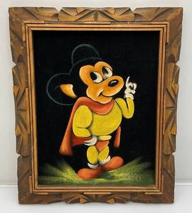 lot 84 image: Vintage Framed (Mighty Mouse) Velvet Painting 14 x 17