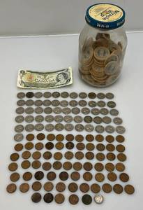 lot 182 image: Misc. Coins Including Norwest Bank Wooden Tokens,1960s Nickels,Wheat Pennies And More