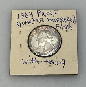 lot 187 image: 1963 Silver US Proof Quarter With Mirrored Finish And Toning (In Protective Case)
