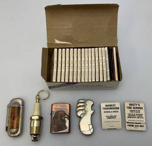 lot 199 image: Misc. Vintage Collectible Lighters, 17 Packs Of ZIG ZAG Cigarette Papers And More