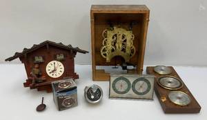 lot 207 image: Misc. Antique And Vintage Clock Parts, Cen-Tech Volt Meter And More