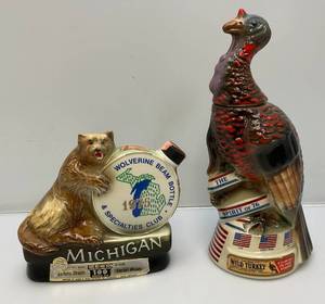 lot 221 image: 1970s Collectible Jim Beam MICHIGAN Wolverine And Wild Turkey Decanters
