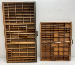 lot 240 image: 16 12 x 21 34 And 16 58 x 31 14 Vintage Wooden Printers Trays
