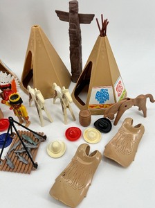 Vintage Playmobil Western Stagecoach and Native American Camp Set