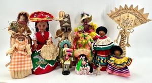 lot 106 image: Collection of 12 Vintage Ethnic Dolls, Handmade and Cloth Variations