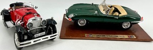 lot 113 image: Lot of 2 Diecast Cars Mercedes-Benz SSK Model and Jaguar E-Type Convertible Model