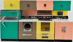 lot 132 image: Vintage Deluxe Toy Kitchen Appliance Playset with Refrigerator and Washer
