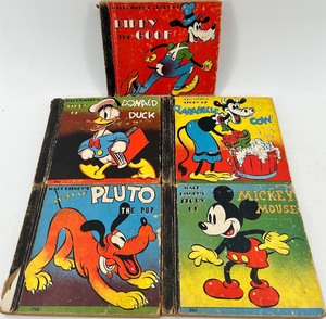 lot 152 image: Set of 5 Vintage Walt Disney Story Books - Mickey Mouse, Donald Duck, Goofy, Pluto, and Clarabelle Cow
