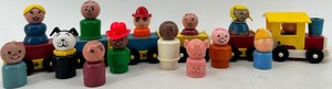 lot 160 image: Vintage Fisher-Price Little People Wooden Train Set with Figures