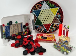 lot 161 image: Vintage Board Game Collection with Chinese Checkers, Bingo, and Marbles