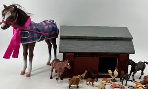 lot 167 image: Farm Animal Toy Set with Barn, American Girl Horse Figure, and Accessories