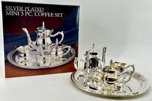 lot 32 image: Coffee Set - Gorham Silver Plate Mini 3-Piece with Tray