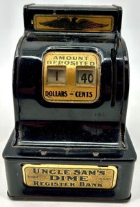 lot 38 image: Vintage Uncle Sams Dime Register Bank by Durable Toy & Novelty Co.