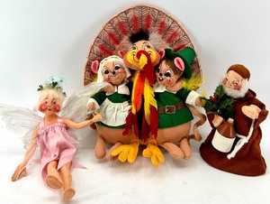 lot 46 image: Annalee Plush Holiday Figures Lot - Fairy, Elf-Turkey Group & Santa Monk (2006)