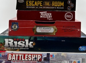lot 52 image: Board Game Lot Escape The Room, Murder Mystery Night, Risk & Battleship