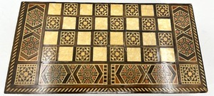lot 55 image: Checker & Backgammon Board - Inlaid Wood, Double-Sided
