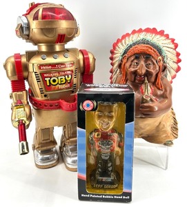 lot 192 image: Walking Toby Robot, Native American Bust & Jeff Gordon Bobblehead