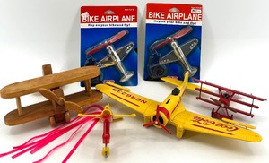 lot 207 image: Toy Airplanes Lot - Coca-Cola Plane, Cross Biplane, Wooden Twin-Deck Plane