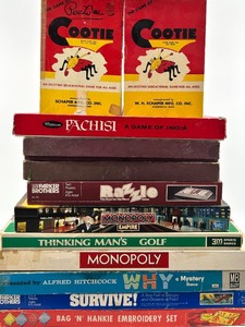 lot 217 image: Vintage Board Games Lot Cootie, Pachisi, Scrabble, Monopoly Empire & More
