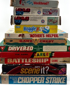 lot 219 image: Loc Bloc Blocks & Vintage Board Games Lot - MB & Parker Brothers