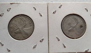 lot 44 image: (2) Canadian Silver Quarters