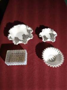 lot 139 image: (4) Nice Vintage White Glass Dishes