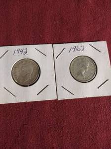 lot 198 image: (2) Canadian Silver Quarters