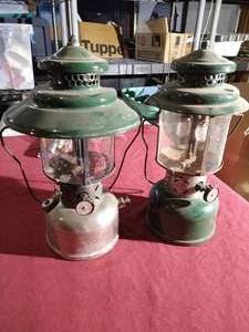 lot 202 image: (2) Coleman Dual Fuel Lamps - 1944 Military