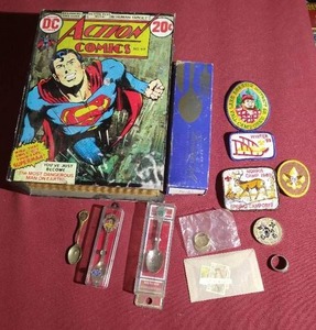 lot 389 image: Variety Lot - Sterling Silver Ring, Challenge Coin, Superman Box, Etc