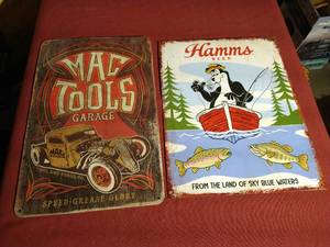 lot 392 image: (2) Retro Tin Signs - Mac Tools & Hamms