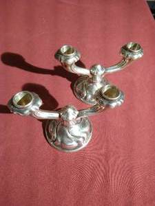 lot 411 image: (2) Sterling Silver Candlestick Holders