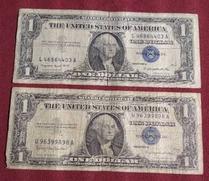 lot 443 image: (2) Silver Certificate $1 Notes