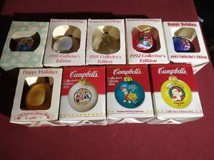 lot 461 image: (9) Campbells Soup Annual Christmas Ornaments - Between 1987 & 2002