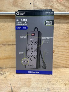 lot 36 image: Commercial Electric 6 ft. 12-Outlet Black Surge Protector with USB