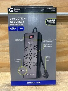lot 49 image: Commercial Electric 6 FT Cord  12 Outlet Surge Protector.
