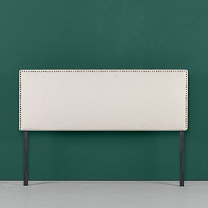 lot 112 image: Zinus Jake Upholstered Nailhead Rectangular Headboard in Taupe, Queen