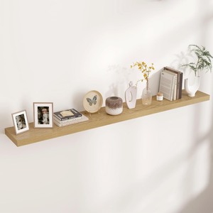 lot 116 image: Sold as is Floating Shelves for Wall, Large Wall Mounted Shelves with Invisible Brackets, Long Wood Floating Shelf for Living Room, Bedroom, Kitchen, Bathroom (Oak, 72 W x 9 D x 1.5 H)- Damaged