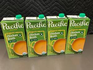 lot 117 image: Pacific Foods Organic Chicken Broth Low Sodium 32oz - 4 Pack (Best by Apr 2025)