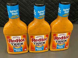 lot 232 image: 3-Pack Franks RedHot Thick Sauce Buffalo N Ranch 12oz Bottles, Best By 32025