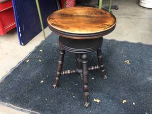 lot 130 image: Antique Wooden Piano Stool - Glass BallClaw Feet - Nice